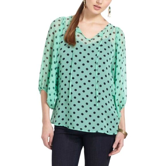 ANTHROPOLOGIE Hi There From Karen Walker Polka Dot Sheer Batwing Blouse Sz 2 - Picture 1 of 10
